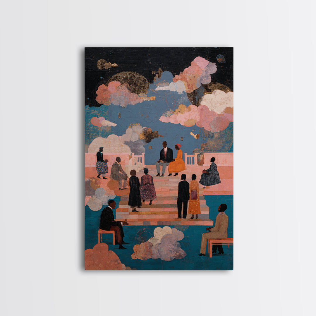 Afrocentric Wedding In The Clouds Wall Art, Black Love Wall Art, African American Art, Elegant Couple Home Decor Gift For Her