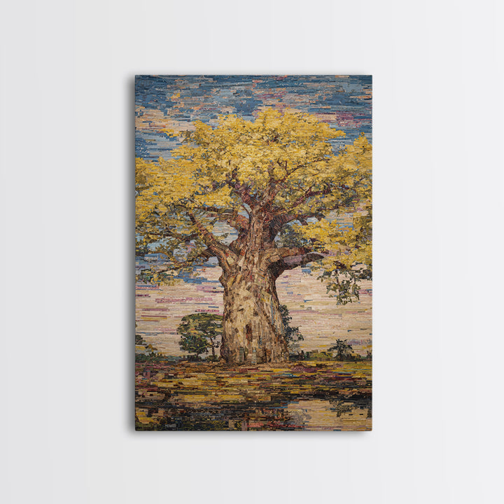 Golden Baobab Tree Canvas Print, Textured African Art Print, African Landscape, Earth Tone Wall Decor, Unique Home Decor Gift