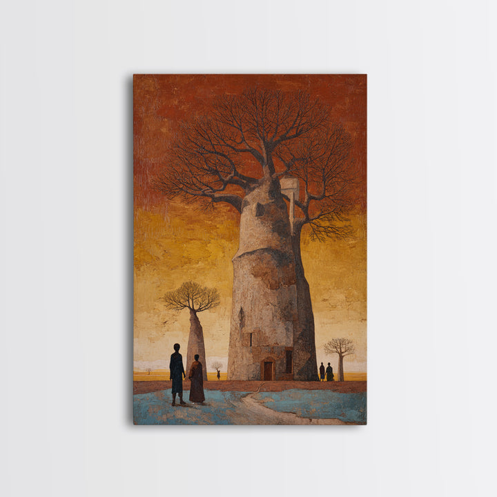 Surreal Baobab Tower At Sunset Canvas Print, African Abstract Art, Burnt Orange Art, Mystical Wall Art, Home Decor Gift For Her