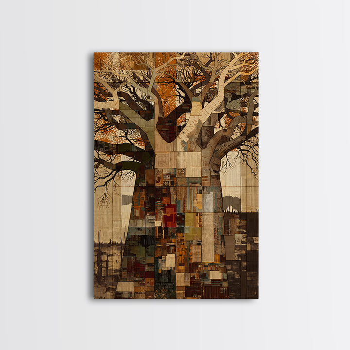 Patchwork Baobab City Tree Wall Art, Abstract African Art, Modern African Art, Urban Wall Art, Statement Home Decor Gift