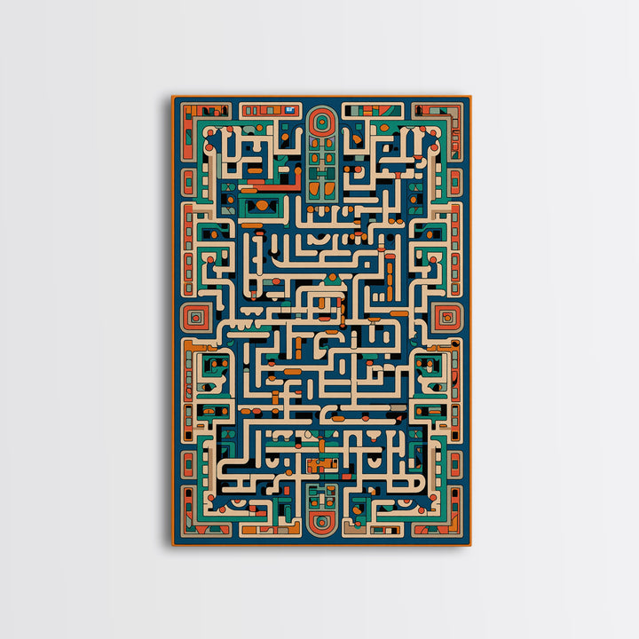 Teal Orange Geometric Maze Glyph Wall Art, African Abstract Pattern, Tribal Art Print, Afrocentric Decor For Living Room