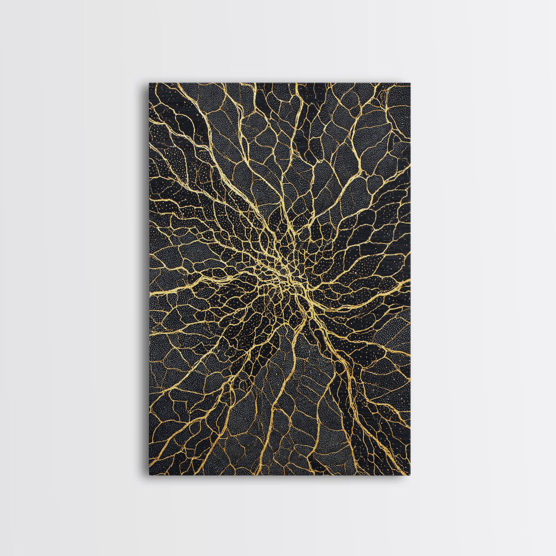 Black And Gold Cracked Spiral Abstract Wall Art, Luxury Canvas Decor, Geometric Pattern Print, Modern Home Decor Gift For Living Room
