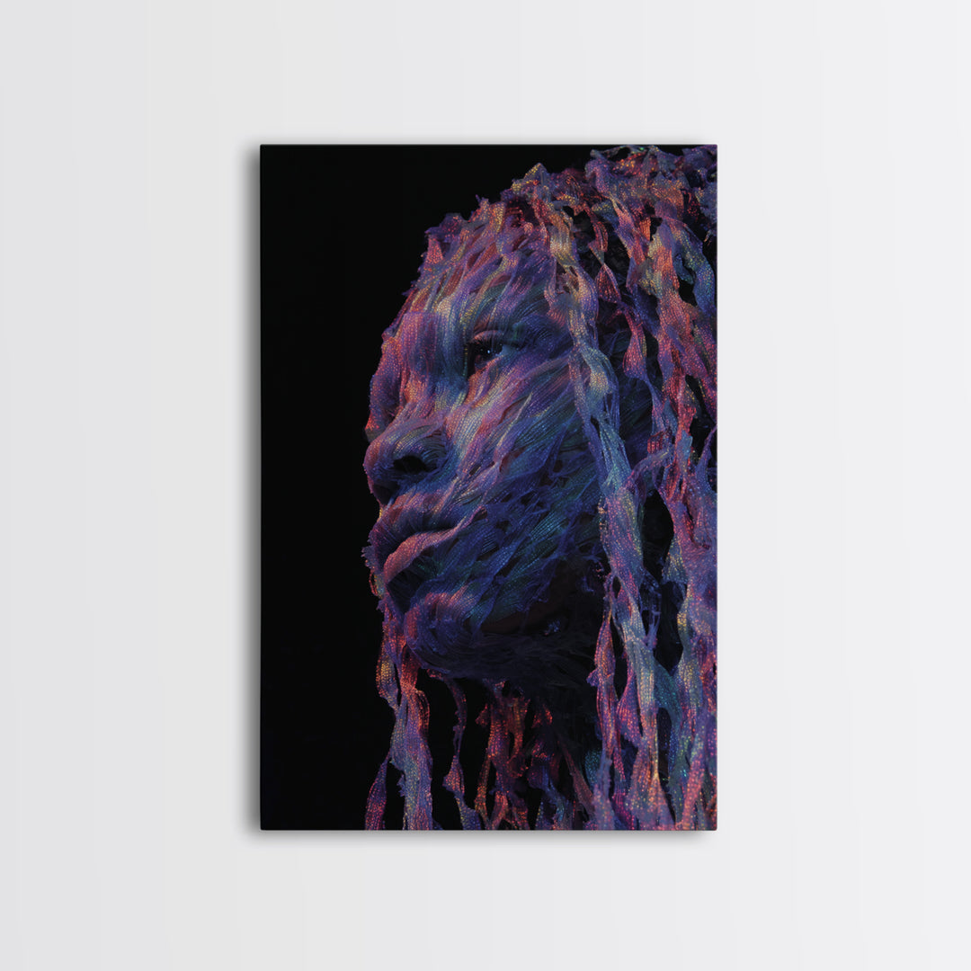 Iridescent African Woman Portrait Canvas Print, Afrofuturism Art, Mystical Black Beauty Decor, Contemporary Wall Art Gift