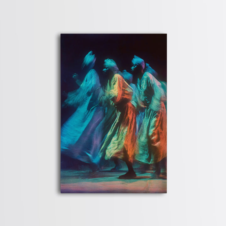 Blue And Orange African Robed Dancers Canvas Print, Spiritual Motion Art, Cultural Wall Decor, Vibrant Afrocentric Gift Idea