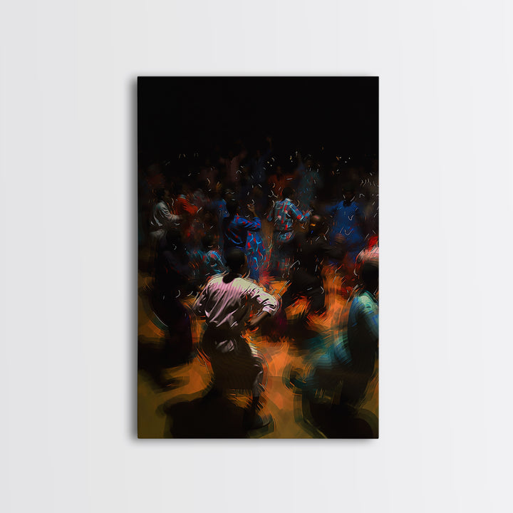 Dark African Dance Floor Celebration Wall Art, Expressive Night Festival Print, Vibrant Cultural Decor, Statement Art Gift