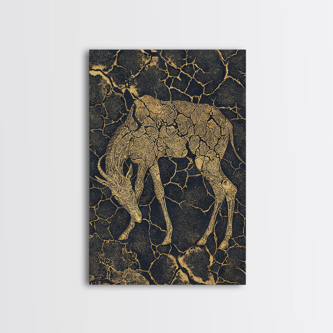 Ornate Gold Giraffe Canvas Print, African Animal Art, Black And Gold Art, Safari Decor, Luxury Living Room Wall Decor Gift