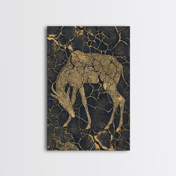 Ornate Gold Giraffe Canvas Print, African Animal Art, Black And Gold Art, Safari Decor, Luxury Living Room Wall Decor Gift