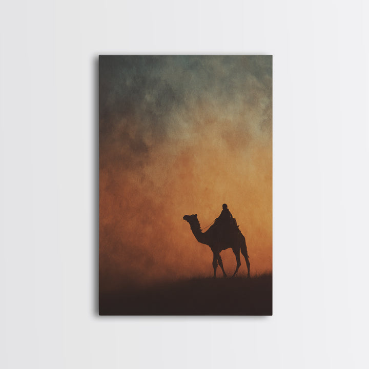 Solitary Camel Rider Wall Art, African Desert Sunset, Boho Safari Art Print, Earth Tone Bedroom Decor, Housewarming Gift