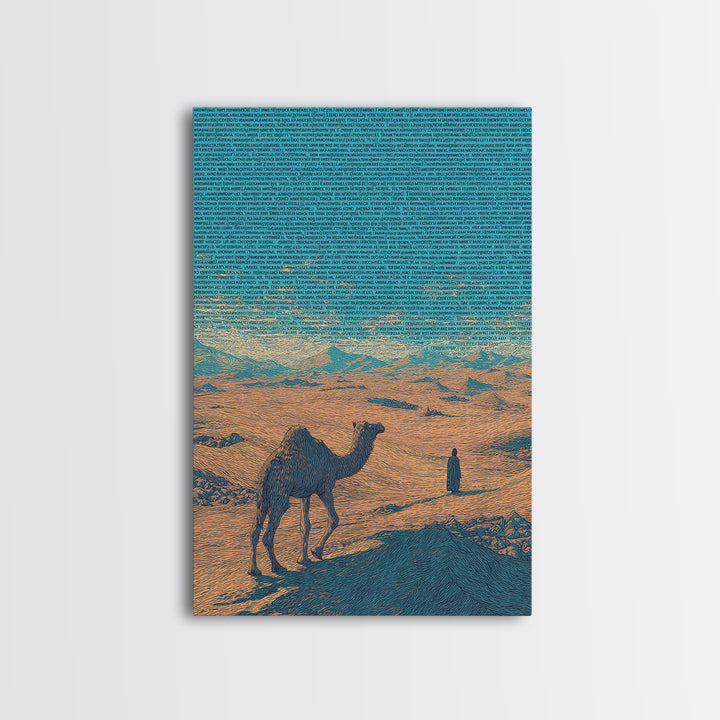 Textured Camel In Desert Wall Art, African Landscape, Blue Orange Safari Poster, Cultural Art Print, Office Decor Gift Set