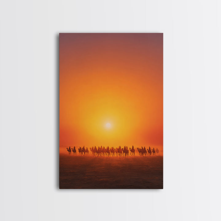 Sunset Camel Caravan Wall Art, African Safari Art, Orange Desert Landscape Poster, Statement Living Room Decor Gift For Him