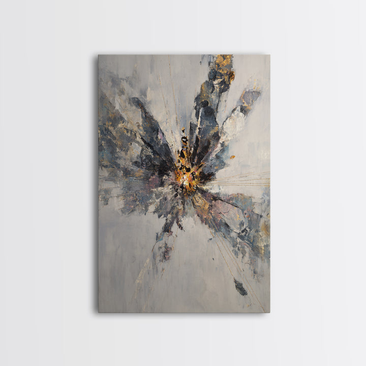 Explosive Gray Gold Abstract Burst Canvas Print, Modern Abstract Wall Art, Luxury Office Decor, Statement Living Room Art