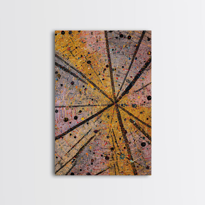 Radiant Orange Tribal Starburst Abstract Wall Art, African Pattern Print, Geometric Afrocentric Decor, Bold Canvas Artwork