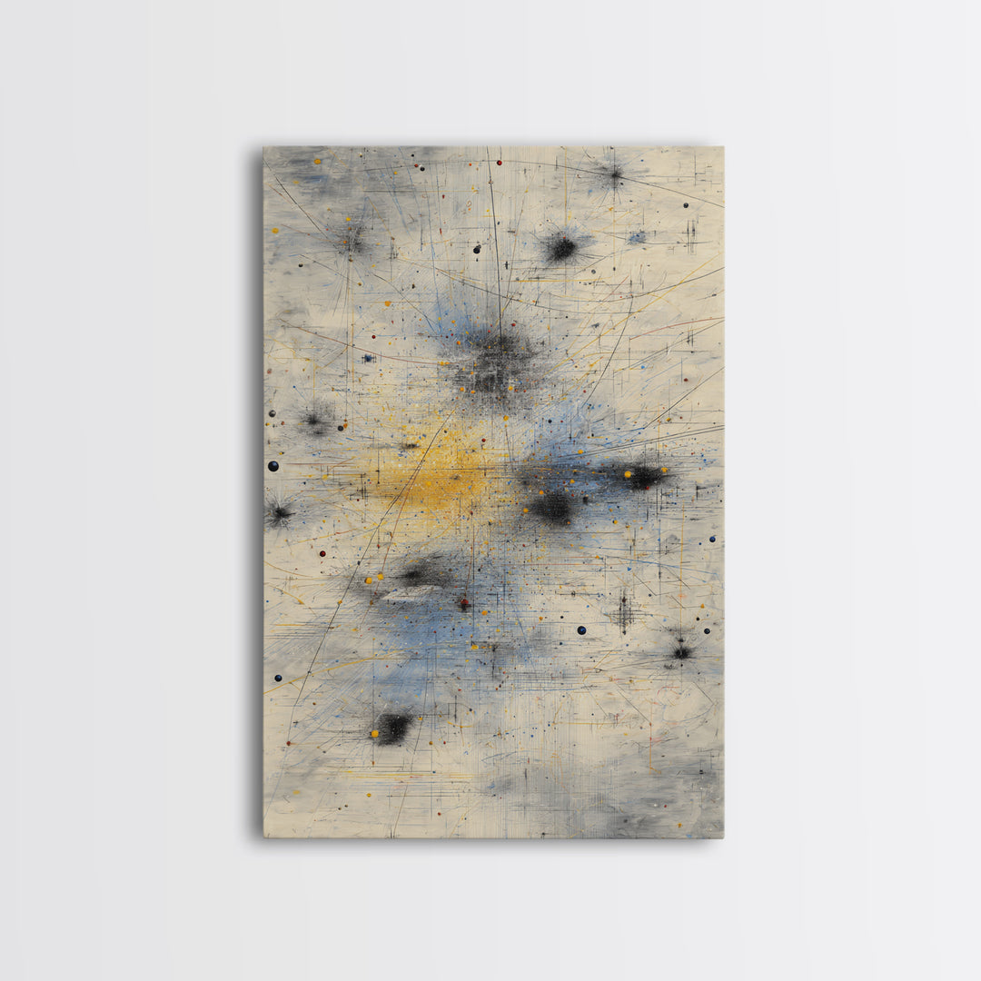 Soft Beige Constellation Map Canvas Print, Abstract African Art, Minimalist Office Decor, Gray Blue Gold Network Artwork