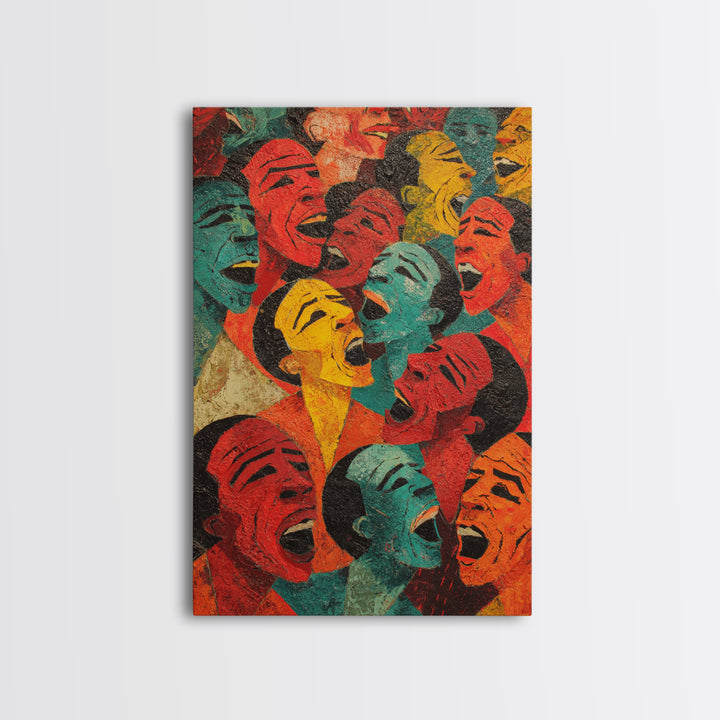Colorful Laughing Faces Canvas Print, African Mask Art, Abstract African Art, Black Culture Art, Vibrant Wall Decor, Unique Gift