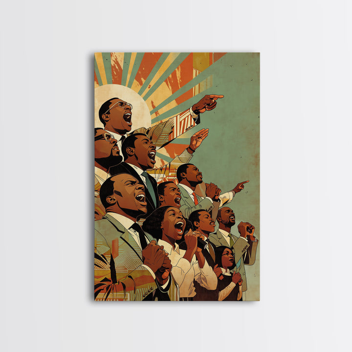 Uplifted Black Voices With Sunburst, Black History Wall Art, Juneteenth Art Print, African American Decor Gift, Canvas Print