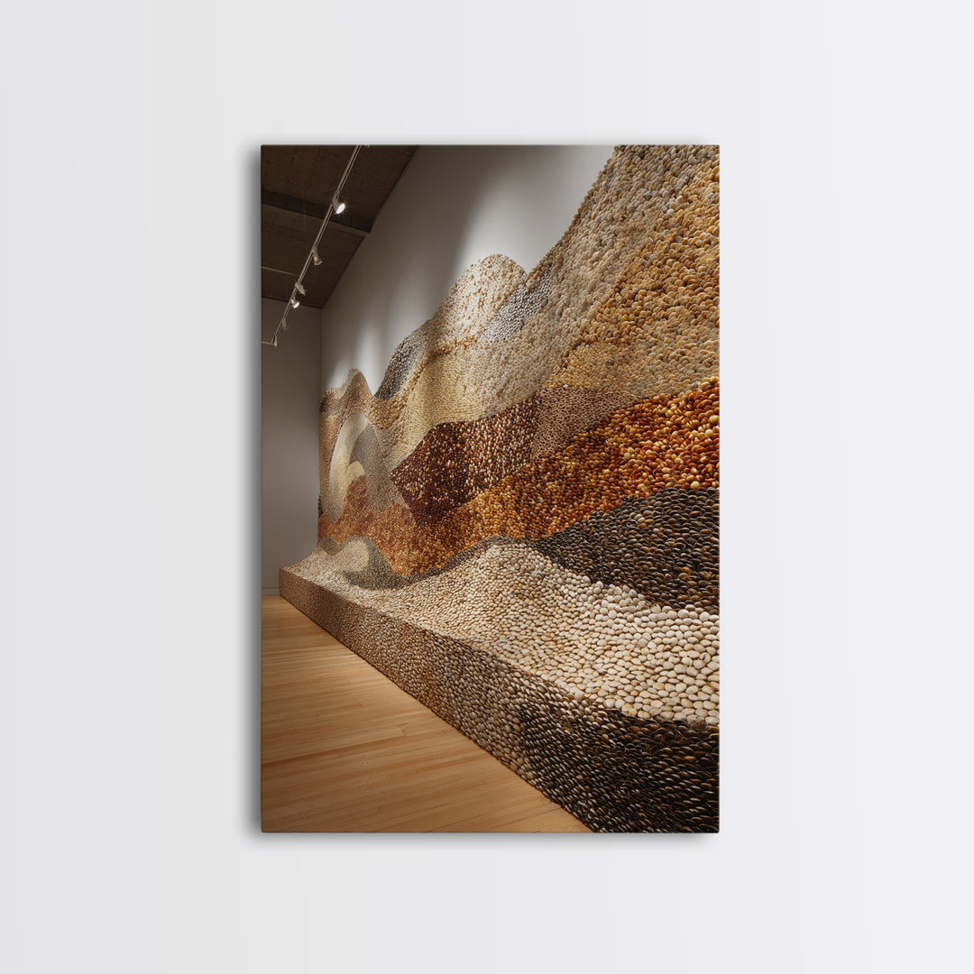 Gallery Stone Mosaic Wave Landscape, Large Textured Wall Art, Earth Tone Decor, Contemporary Art Print, Unique Canvas Print