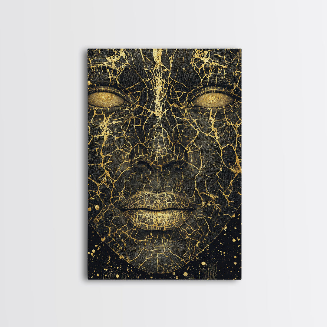 Cracked Gold Black Goddess Portrait, African Wall Art, Abstract Black Art Print, Luxury Canvas Print, Modern Feminine Decor