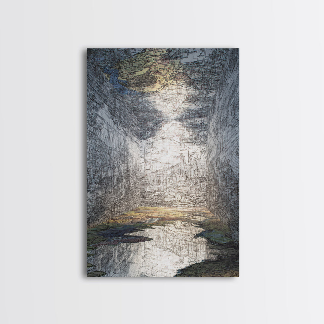 Abstract Urban Canyon Reflection Wall Art, Moody Blue Cityscape Print, Modern Architecture Decor, Statement Living Room Art