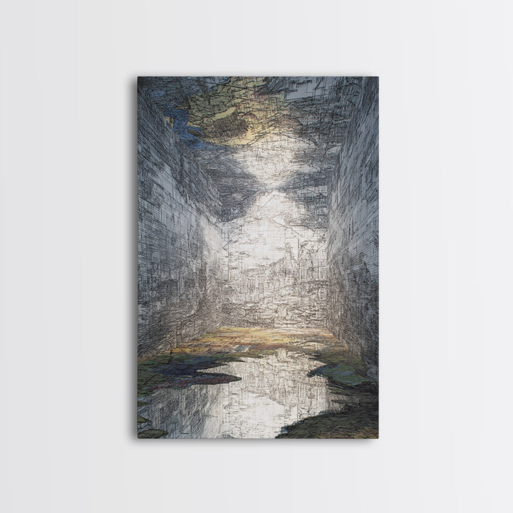 Abstract Urban Canyon Reflection Wall Art, Moody Blue Cityscape Print, Modern Architecture Decor, Statement Living Room Art