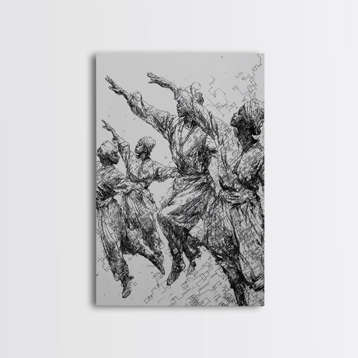 Leaping African Dancers Ink Sketch Wall Art, Black And White Cultural Dance Print, Afrocentric Home Decor, Gallery Art Gift