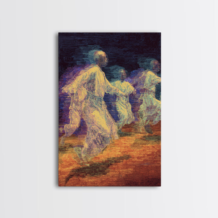 Ethereal African Dancers In Flowing Robes Wall Art, Motion Blur Cultural Painting, Afrocentric Spiritual Home Decor Gift