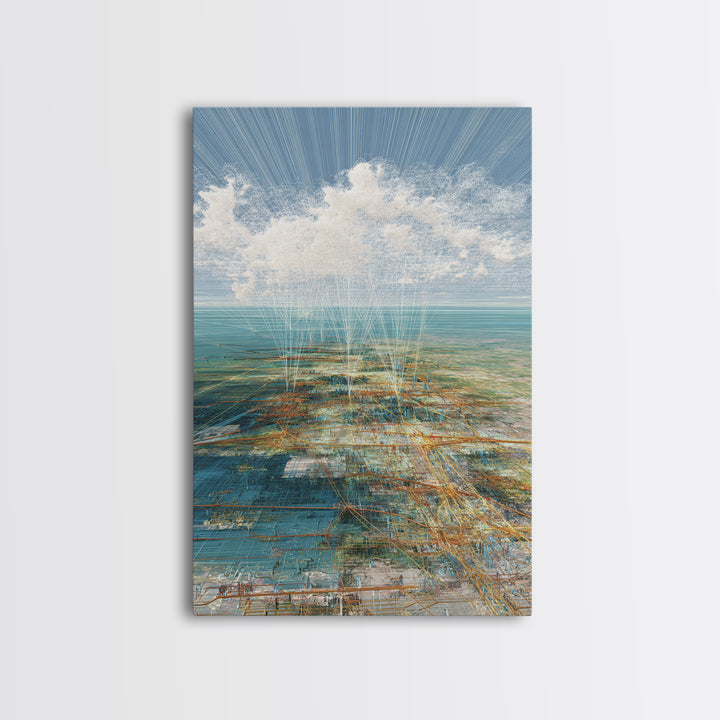 Dreamy Ocean Cloud Abstract Wall Art, Blue Coastal Landscape Print, Modern Nature Scene Decor, Serene Home Office Art Gift