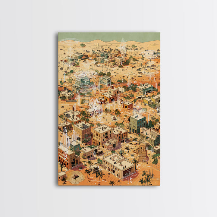 Desert Village Aerial Map With Contour Lines Wall Art, African Landscape Print, Boho Travel Poster, Earth Tone Wall Decor