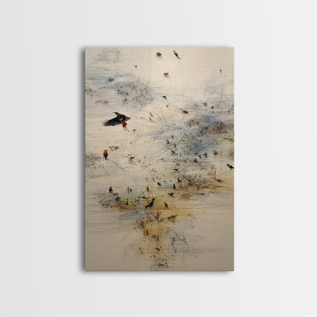 Abstract Birds Over Minimal African Landscape Wall Art, Modern Nature Scene Art, Neutral Gallery Decor, Unique Canvas Print