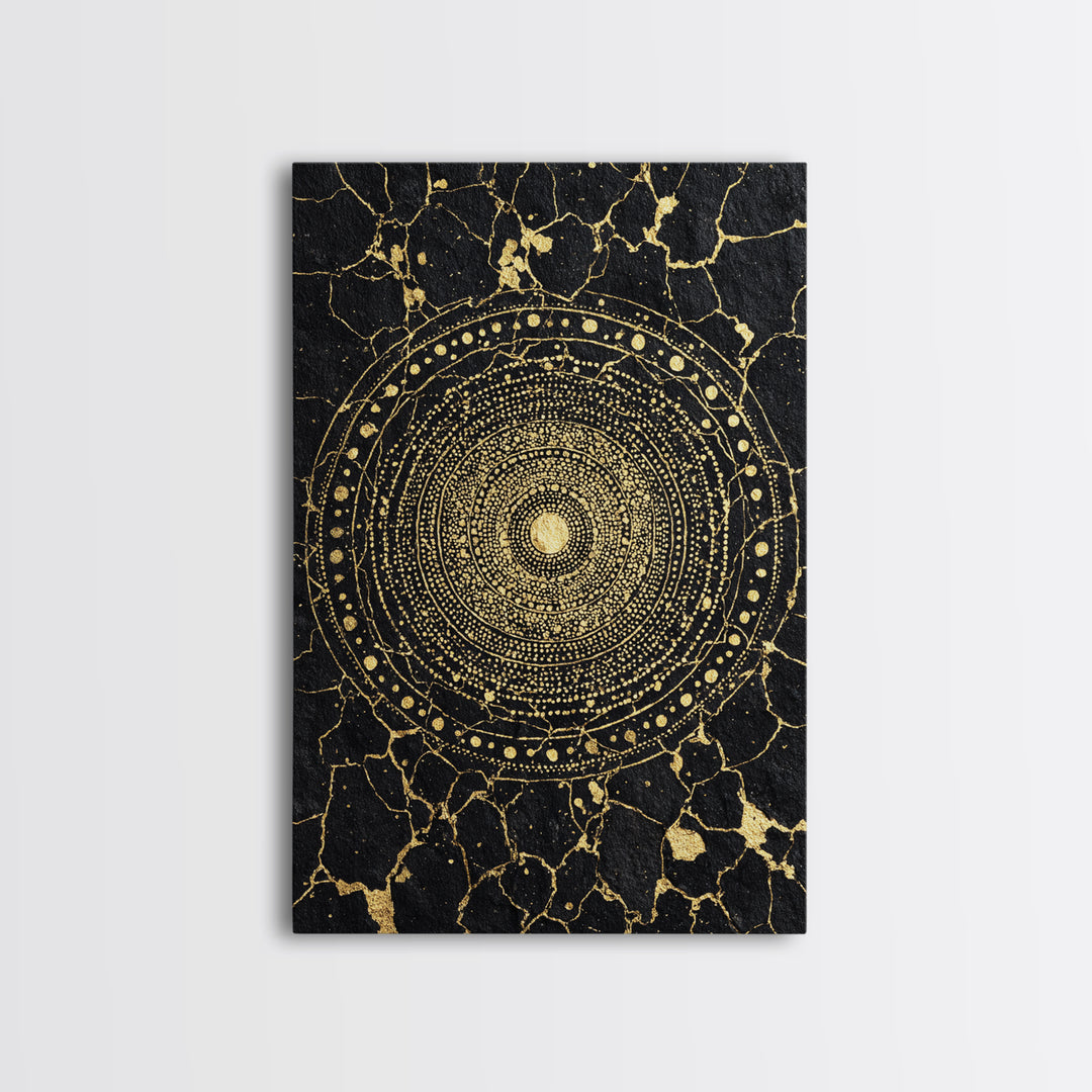Black Gold African Mandala Wall Art, Geometric Circle Canvas Print, Spiritual Abstract Art, Luxury Modern Home Decor, Gift