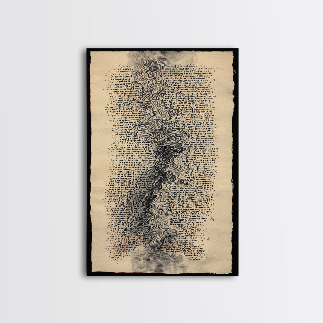 Antique Parchment Abstract Calligraphy Canvas Print, Ancient Manuscript Texture, Neutral Boho Wall Decor, Spiritual Art Gift