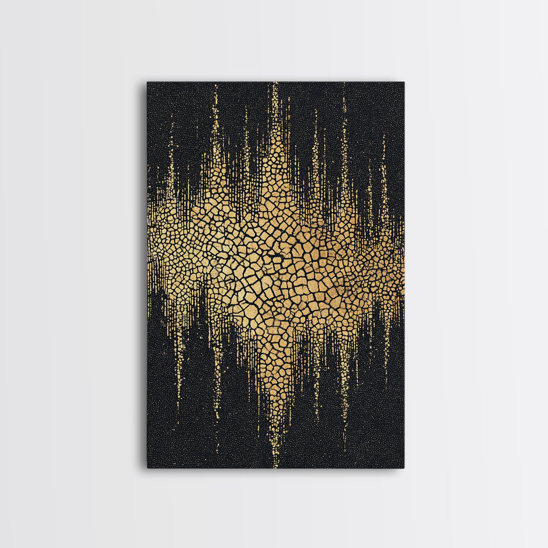 Gold Black Abstract Africa Map Canvas Print, Cracked Mosaic Texture, African Wall Art, Luxury Modern Statement Home Decor Gift