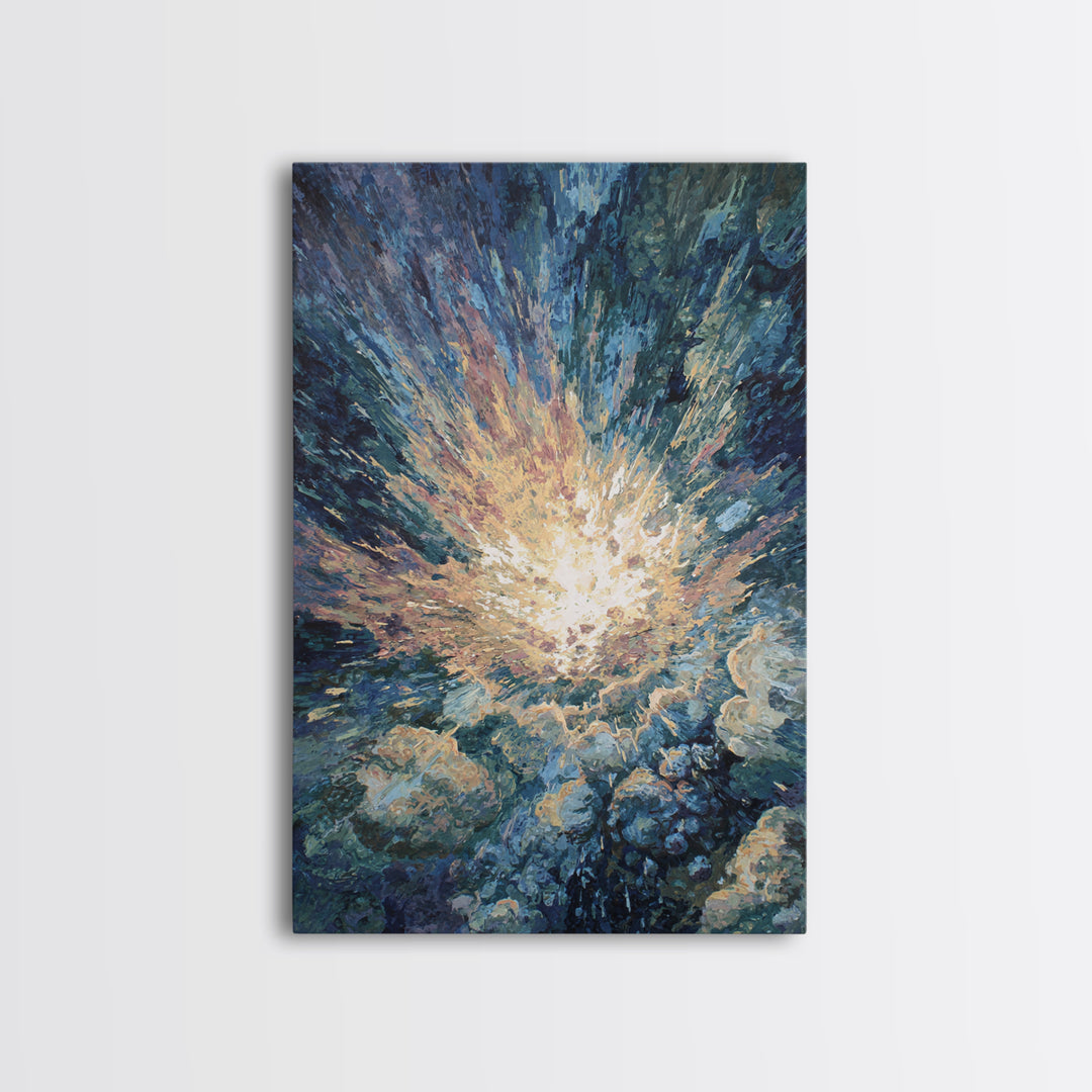 Radiant Ocean Light Burst In Blue Clouds Canvas Print, Abstract Painting, Dreamy Wall Art, Nature Scene Art, Home Decor Gift