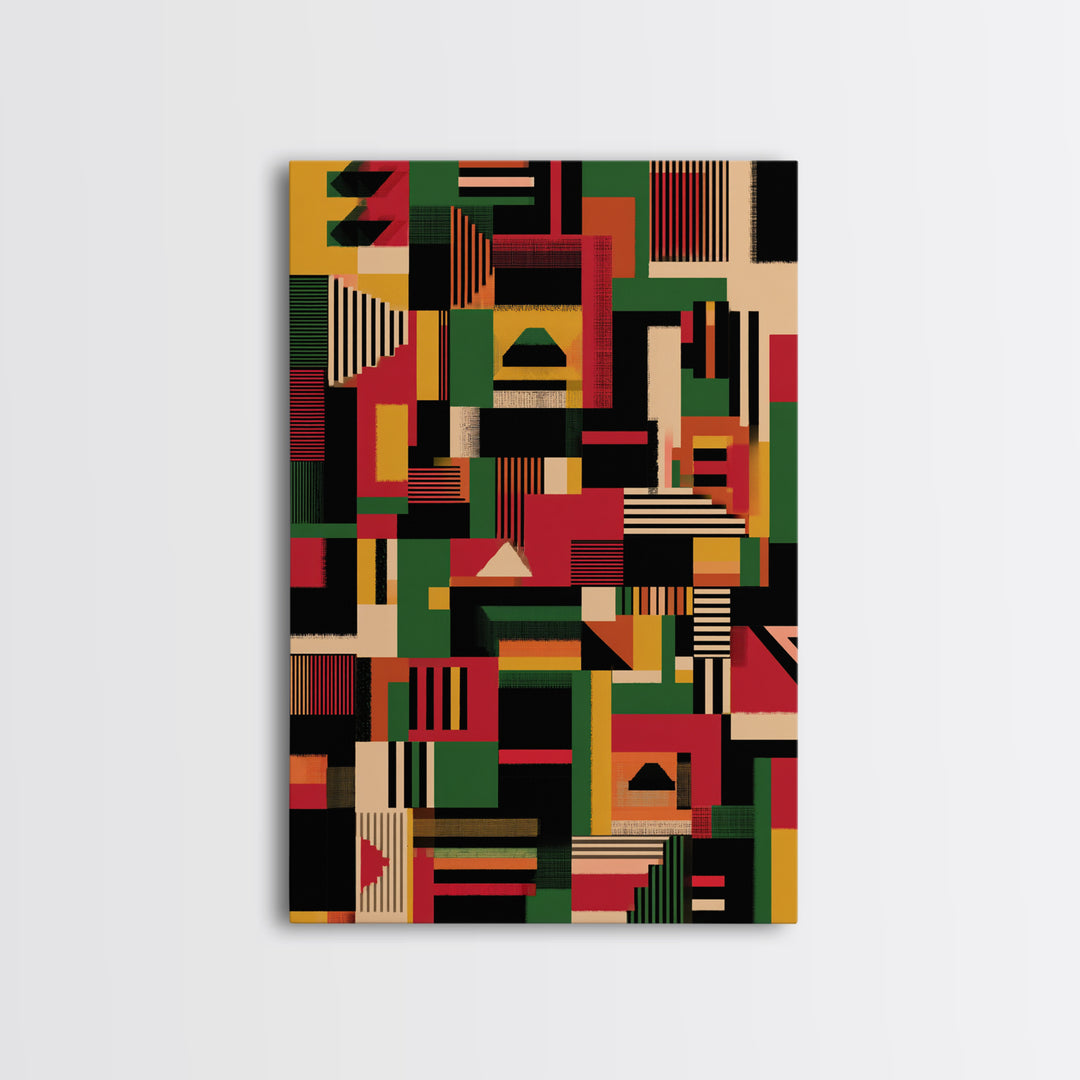 Kente Inspired Blocks In Green Red Gold Wall Art, African Abstract, Ankara Decor, Tribal Art Print, Bold Home Decor, Statement Piece