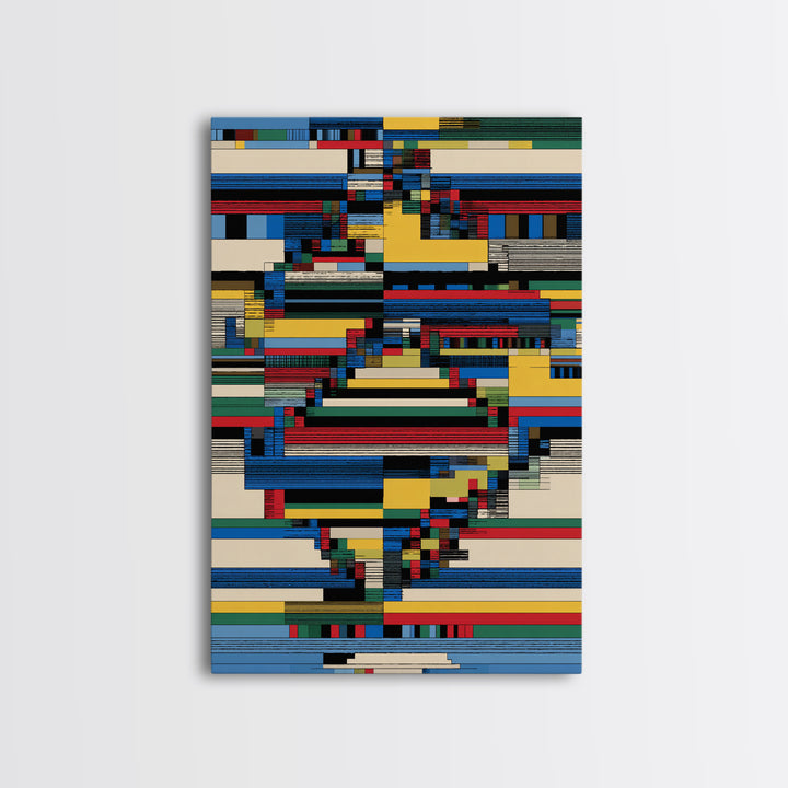 Glitched Africa Map In Primary Lines Canvas Print, Modern African Art, Geometric Wall Art, Afrocentric Office Decor Gift
