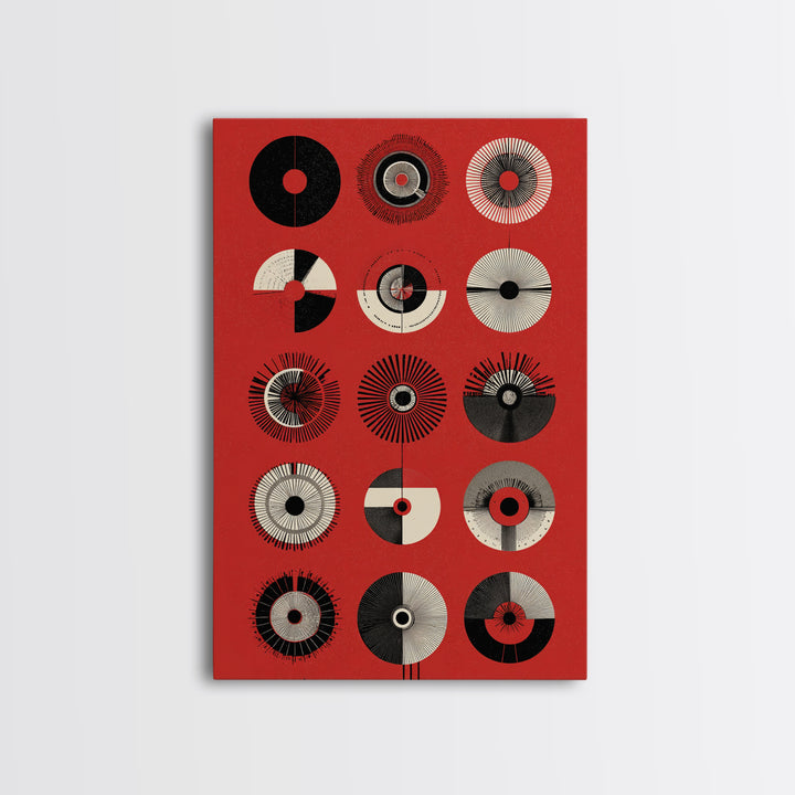 Red Tribal Sun Discs With Black Cream Circles Canvas Print, African Mask Art, Abstract Wall Art, Cultural Art Print, Bold Home Decor