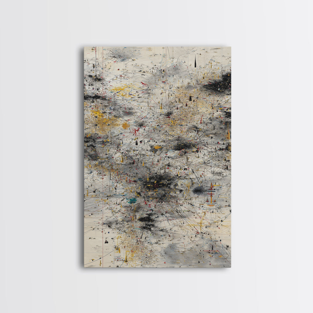 Neutral Abstract Storm Map Wall Art, Modern Canvas Art, Black Gold Minimalist Decor, Contemporary Office Art Print For Home