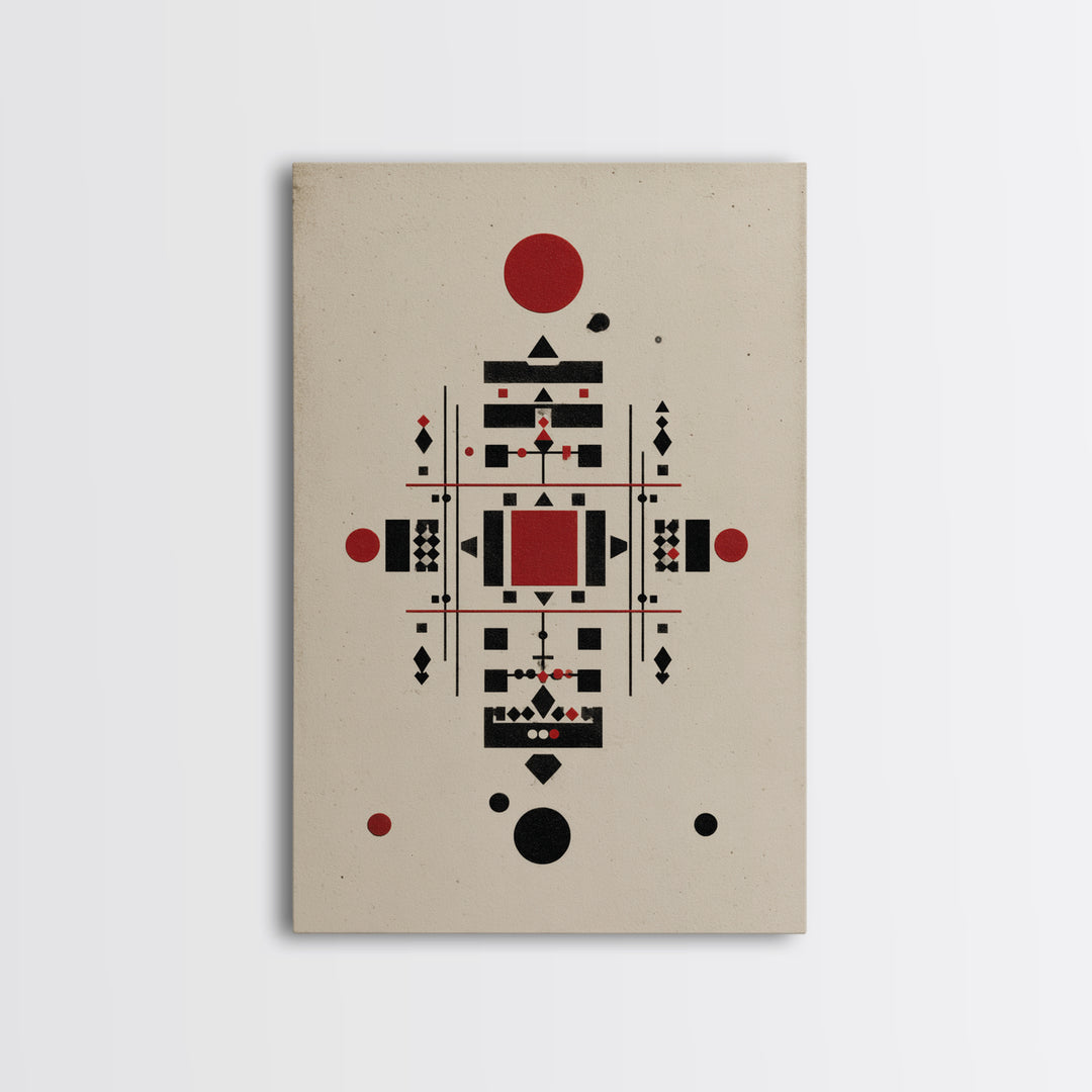 Red Black Tribal Geometry On Beige Canvas Print, African Inspired Abstract Wall Art, Minimalist Cultural Home Decor Gift