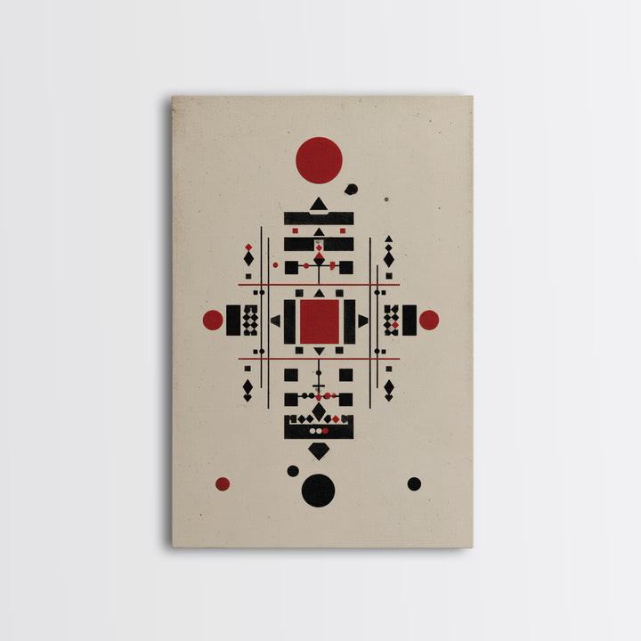 Red Black Tribal Geometry On Beige Canvas Print, African Inspired Abstract Wall Art, Minimalist Cultural Home Decor Gift