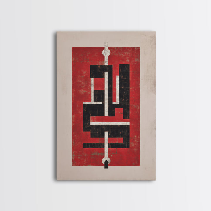 Red Black Geometric Totem Abstract Canvas Print, Modern Tribal Wall Art, Bold Cultural Home Decor For Statement Rooms Art