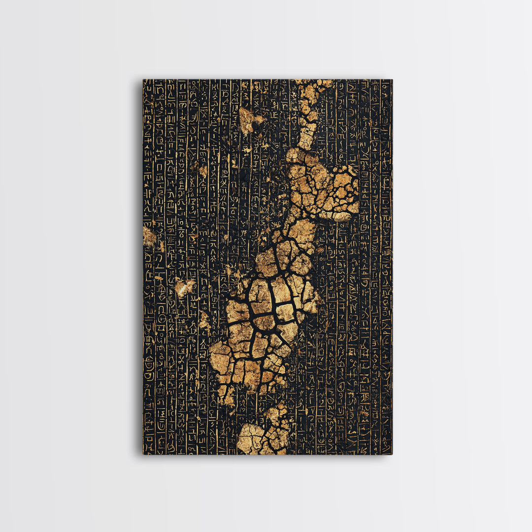 Ancient Gold Hieroglyph Map Wall Art, African Egyptian Art, Black And Gold Art, Cultural Wall Decor, Luxury Canvas Print