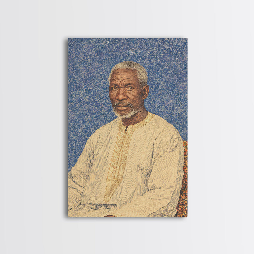 Elder African Man Portrait Framed Canvas Print, African American Art, Black History Gift, Cultural Home Decor, Office Decor