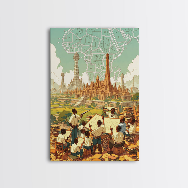 Afrofuturist African Classroom City Wall Art, Africa Art Print, Black Culture Art, Educational Decor, Modern Canvas Art Gift
