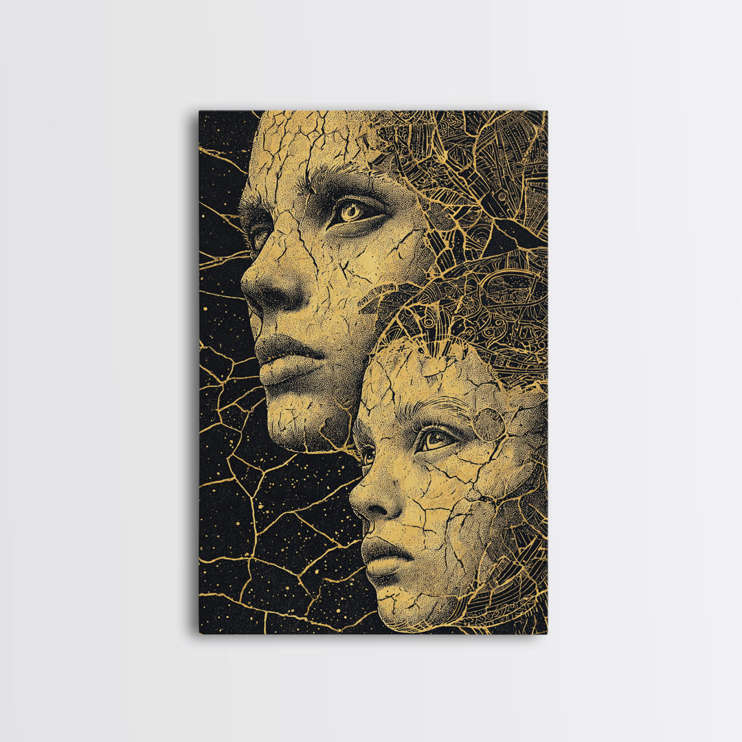 Golden Mother And Child Cosmic Wall Art, Black Woman Art, African American Art, Spiritual Wall Decor, Dreamy Canvas Print