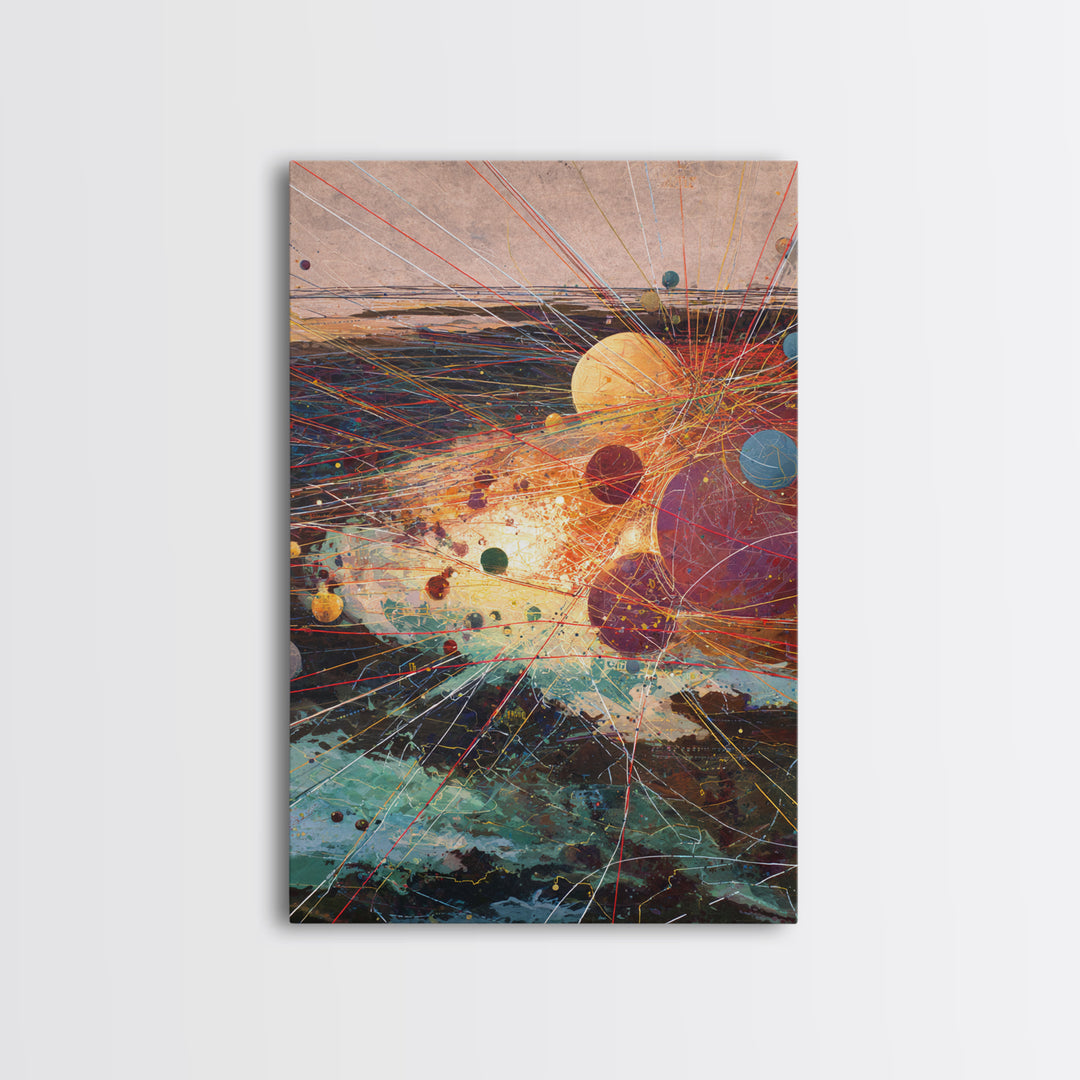 Abstract Planetary Network Framed Canvas Print, Modern Abstract Art, Afrofuturism Decor, Contemporary Wall Art, Office Decor