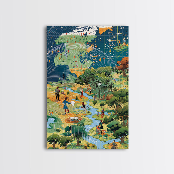 Illustrated Africa Wind Map Wall Art, African Landscape, Climate Inspired Art, Cultural Wall Decor, Educational Canvas Print