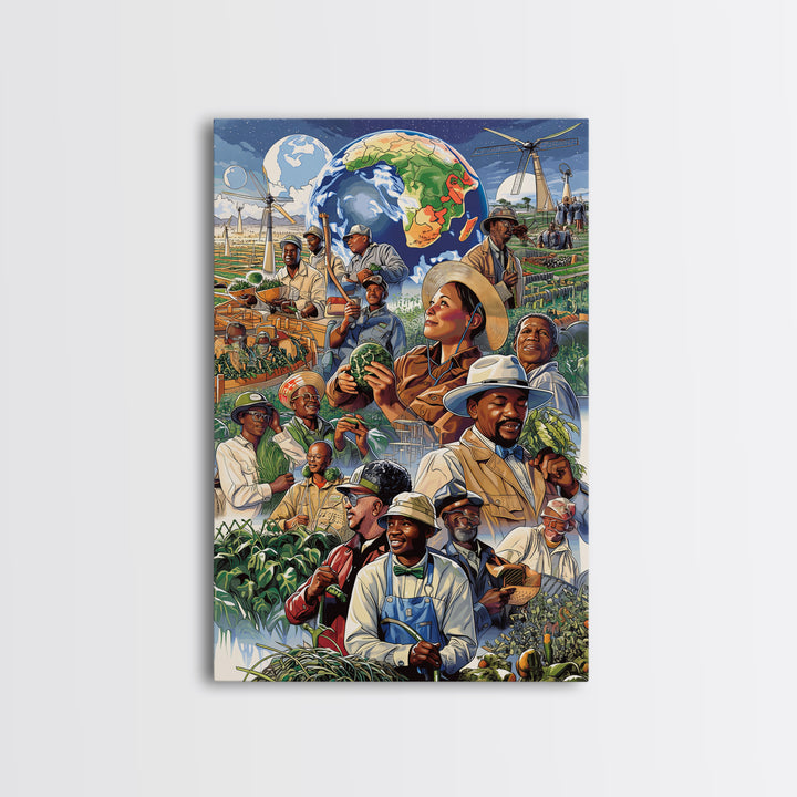 Global African Farmers Harvest Collage Framed Canvas Print, African Art Prints, Cultural Wall Decor, Farmhouse Office Decor