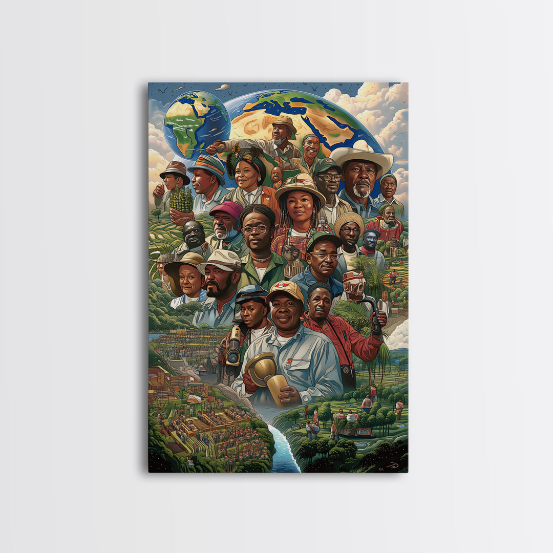 African Community Farmers Portrait Wall Art, Afrocentric Art Print, Black Culture Decor, Unique Motherland Living Room Home Decor Gift
