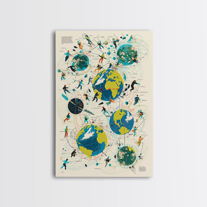 Abstract Global Network People Wall Art, Modern African Inspired Digital Art, Geometric Office Decor, World Map Canvas Print