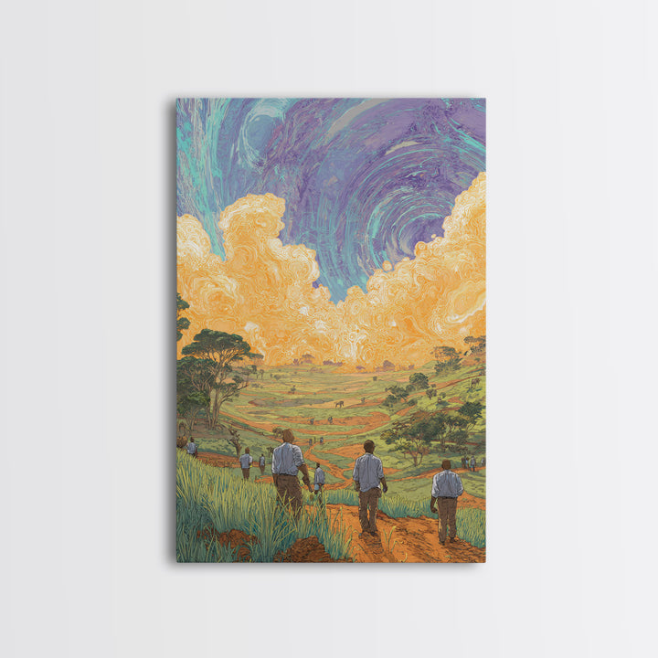 Rolling African Valley With Golden Clouds Canvas Print, African Landscape Wall Art, Nature Scene Art, Earth Tone Home Decor