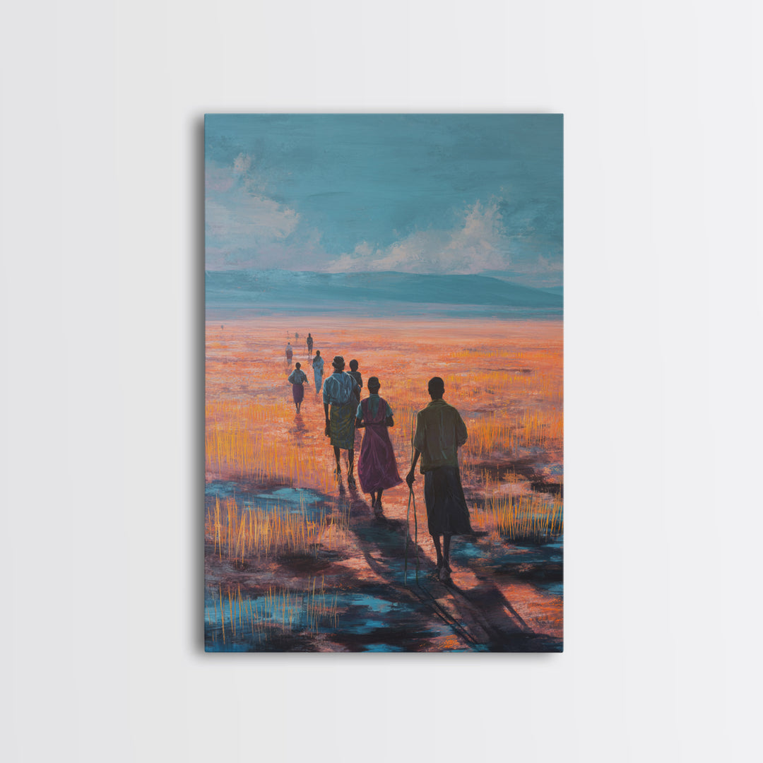 Serene African Wetland Walk At Sunset Wall Art, Afrocentric Landscape Print, Motherland Nature Decor, Living Room Canvas Print